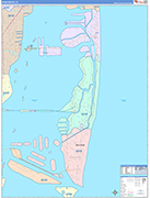 Miami Beach  Wall Map Color Cast Style